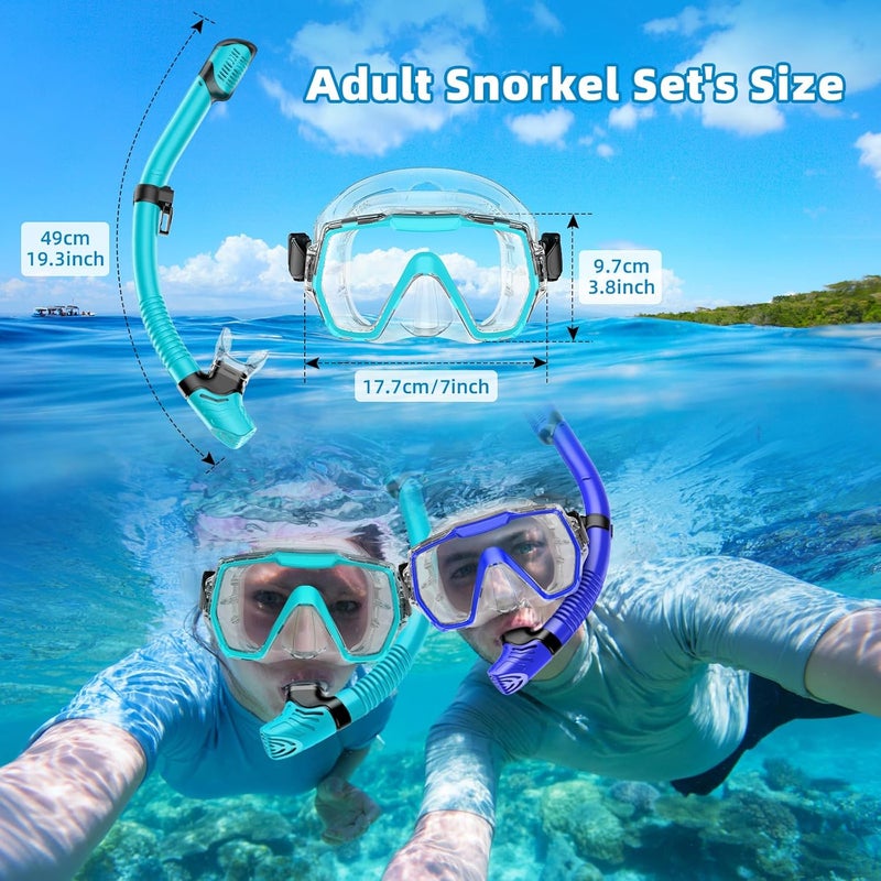 Honlanor Snorkel Set Adults Snorkeling Gear Anti-Leak and Anti-Fog Tempered Glass Lens Panoramic View Swim Mask Dry Top Snorkel Kit for Snorkeling Scuba Diving Swimming Travel with Carry Bag - Image 2